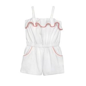 Janie & Jack: White Terry Romper w/ Coral Pom-Pom